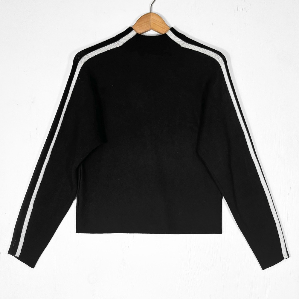 Saks Fifth Avenue Womens XS Retrosport Black Sweater Racing Stripe Mock Neck